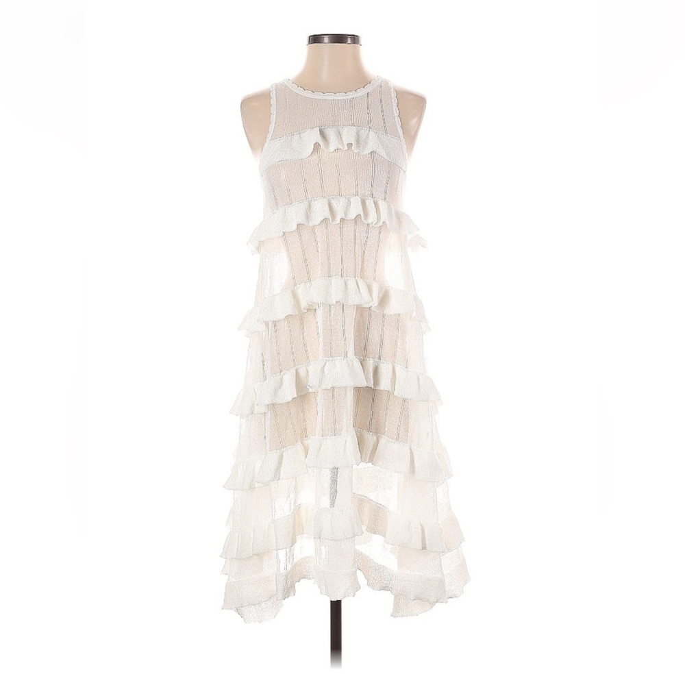 ZARA White Ruffle Cover Festival Whimsigoth Bohemian Sheer Slip Dress - Size S